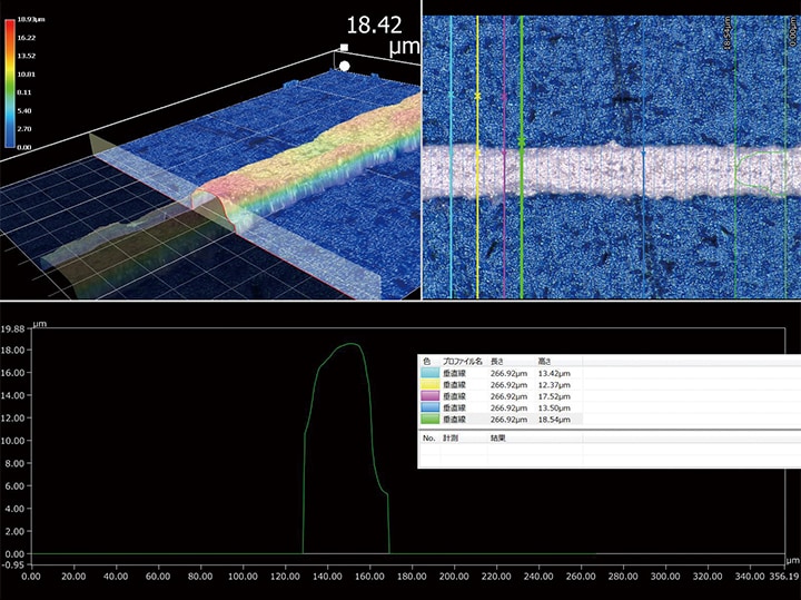Misurazione 3D della forma e del profilo di un elettrodo: Illuminazione coassiale (1000x)